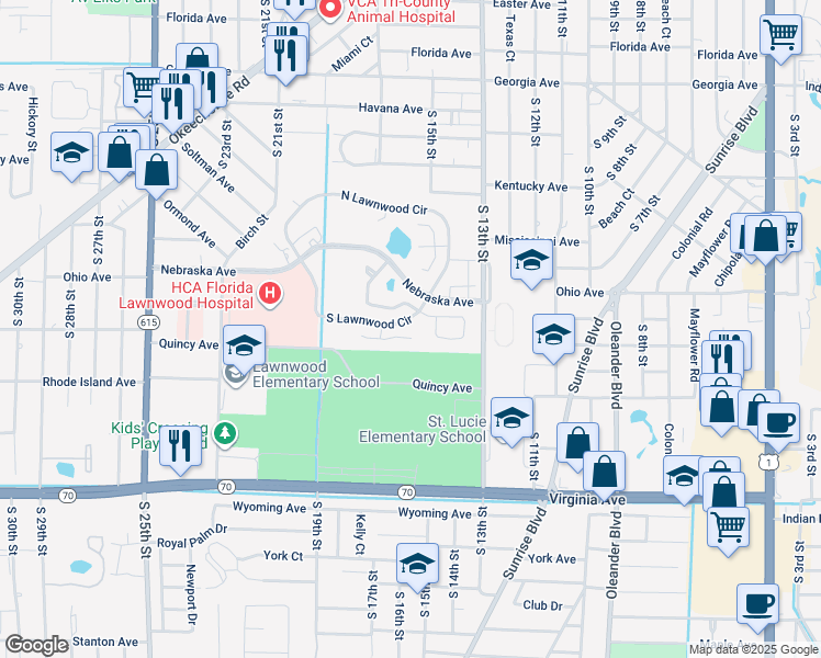 map of restaurants, bars, coffee shops, grocery stores, and more near 1609 Laurel Leaf Lane in Fort Pierce