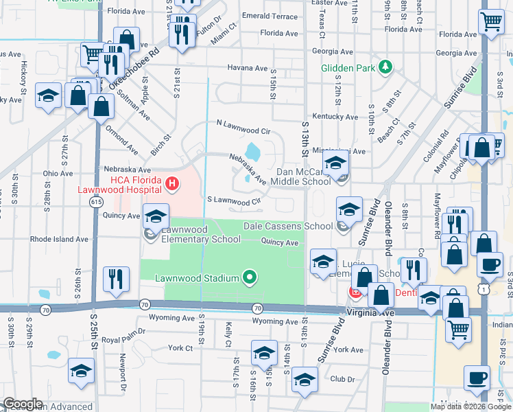 map of restaurants, bars, coffee shops, grocery stores, and more near 1617 Laurel Leaf Lane in Fort Pierce