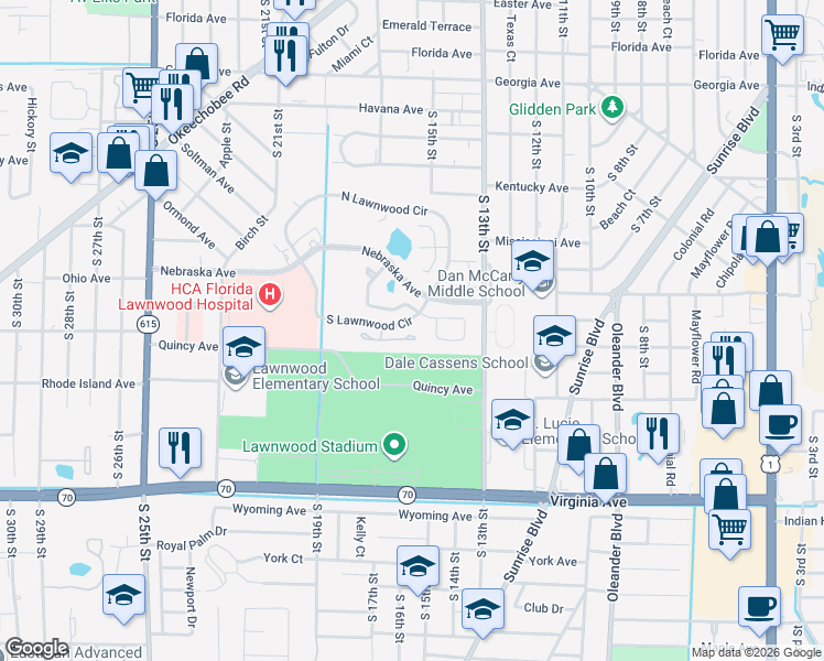 map of restaurants, bars, coffee shops, grocery stores, and more near 1609 Laurel Leaf Lane in Fort Pierce