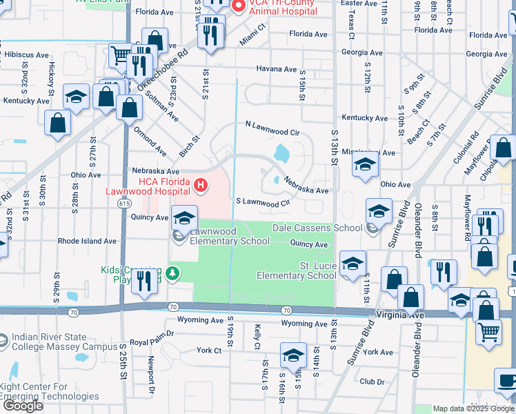 map of restaurants, bars, coffee shops, grocery stores, and more near 1629 Laurel Leaf Lane in Fort Pierce