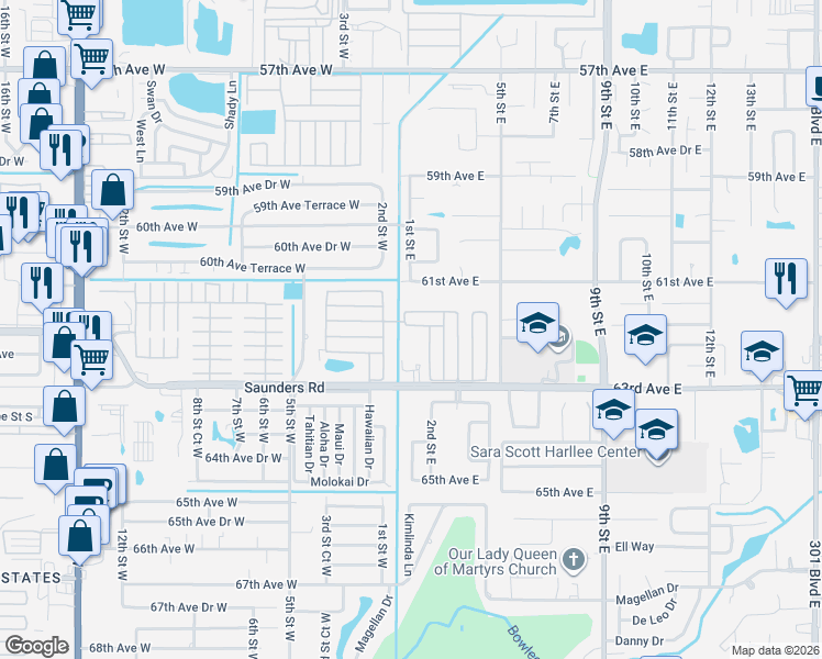 map of restaurants, bars, coffee shops, grocery stores, and more near 164 Guava Circle in Bradenton