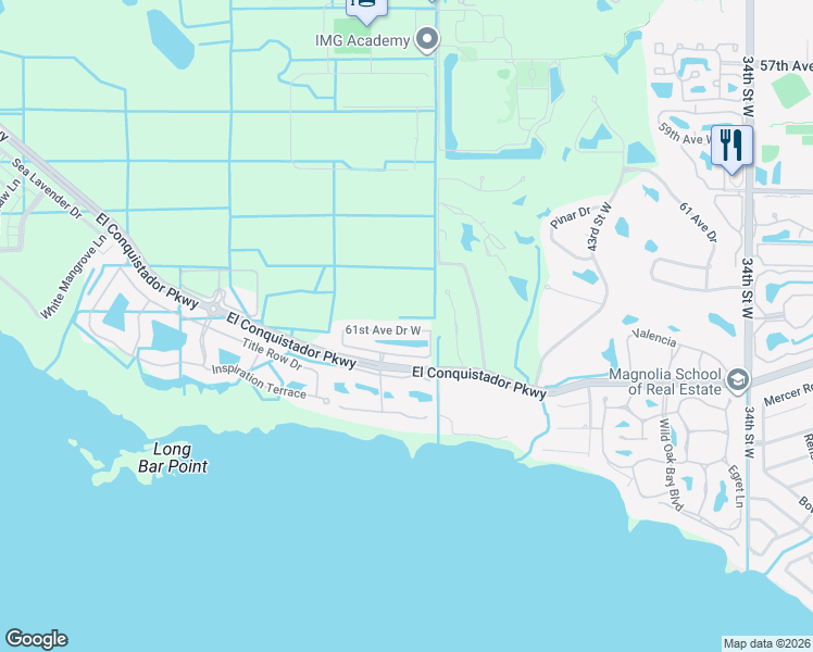 map of restaurants, bars, coffee shops, grocery stores, and more near 4717 61st Avenue Drive West in Bradenton