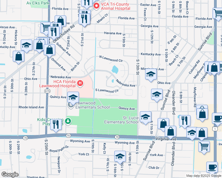 map of restaurants, bars, coffee shops, grocery stores, and more near 1547 Pheasant Walk in Fort Pierce