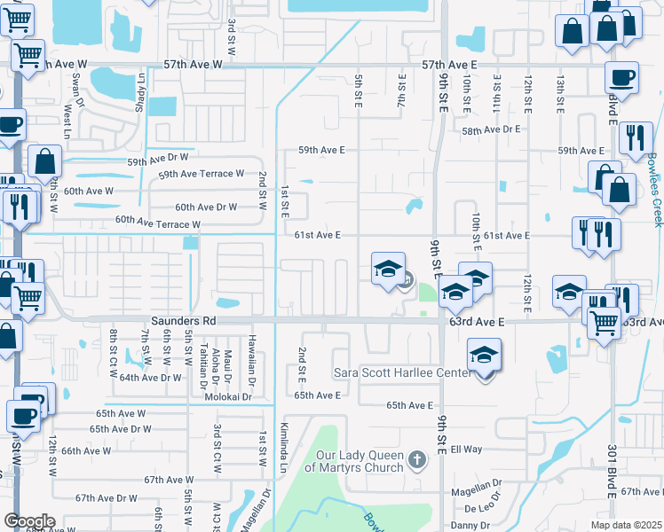 map of restaurants, bars, coffee shops, grocery stores, and more near 298 Apricot Street in Bradenton