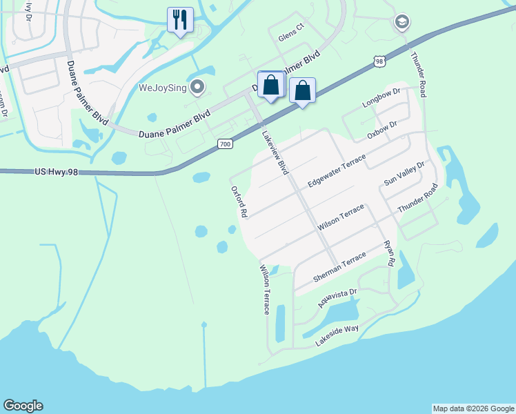map of restaurants, bars, coffee shops, grocery stores, and more near 6317 Edgewater Terrace in Sebring