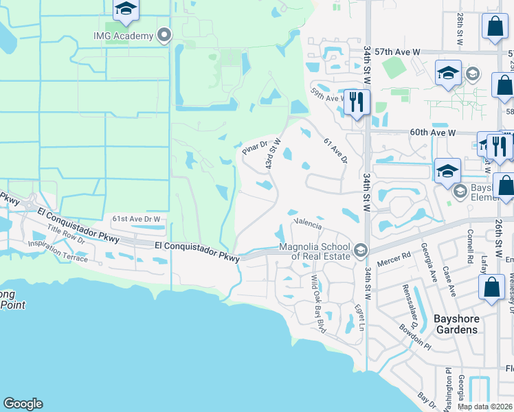 map of restaurants, bars, coffee shops, grocery stores, and more near 4119 61st Avenue Terrace West in Bradenton