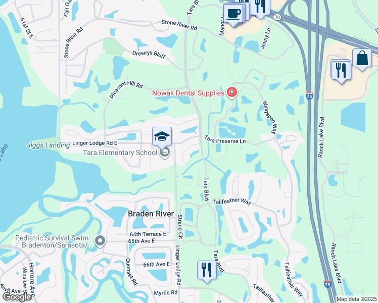 map of restaurants, bars, coffee shops, grocery stores, and more near 7040 Owls Nest Terrace in Bradenton