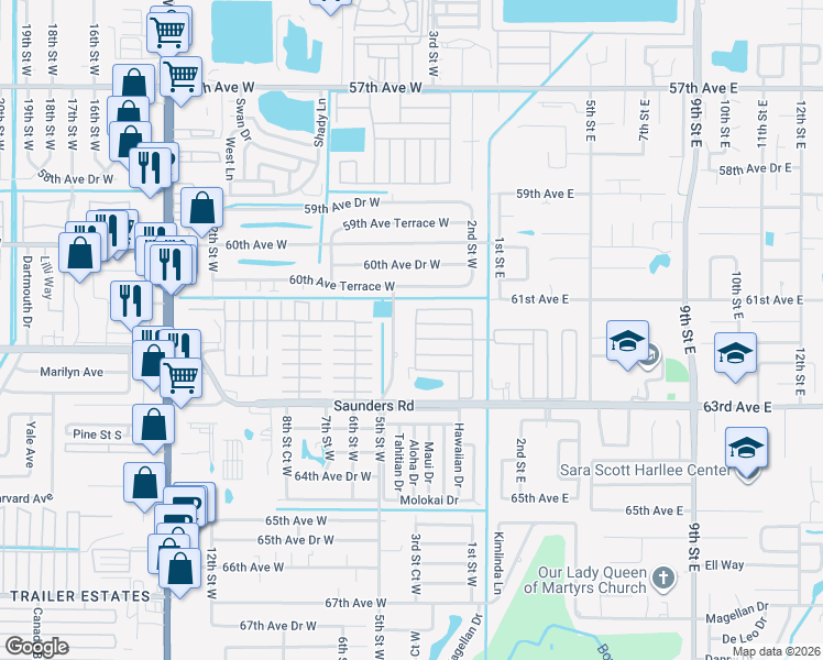 map of restaurants, bars, coffee shops, grocery stores, and more near 14 Orchard Street in Bradenton