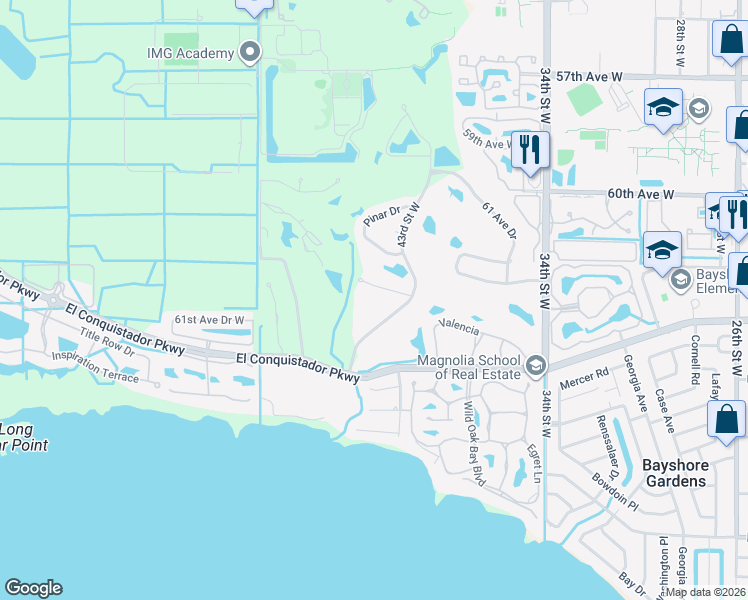 map of restaurants, bars, coffee shops, grocery stores, and more near 4119 61st Avenue Terrace West in Bradenton