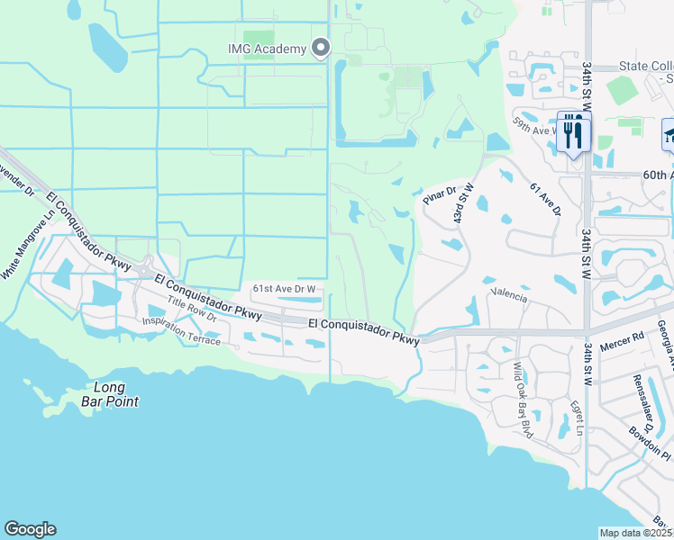 map of restaurants, bars, coffee shops, grocery stores, and more near 6010 Courtside Drive in Bradenton