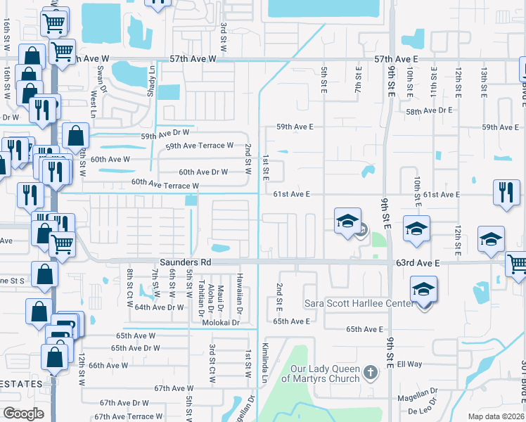 map of restaurants, bars, coffee shops, grocery stores, and more near 164 Guava Circle in Bradenton