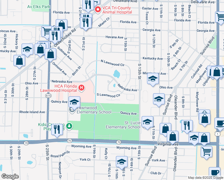 map of restaurants, bars, coffee shops, grocery stores, and more near 1549 Pheasant Walk in Fort Pierce
