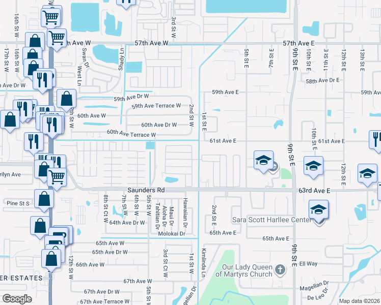 map of restaurants, bars, coffee shops, grocery stores, and more near 164 Guava Circle in Bradenton