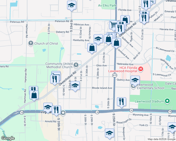 map of restaurants, bars, coffee shops, grocery stores, and more near 1614 South 30th Street in Fort Pierce