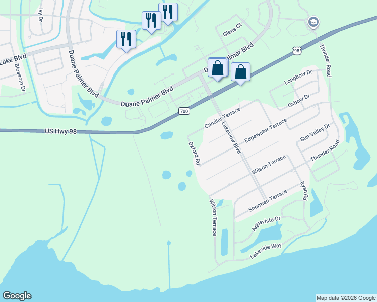 map of restaurants, bars, coffee shops, grocery stores, and more near 124 Oxford Road in Sebring