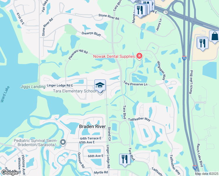map of restaurants, bars, coffee shops, grocery stores, and more near 7040 Owls Nest Terrace in Bradenton