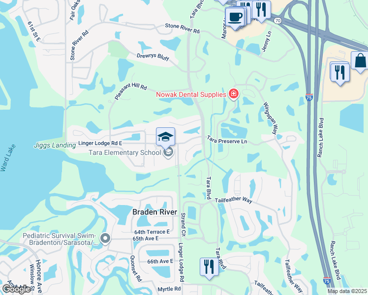 map of restaurants, bars, coffee shops, grocery stores, and more near 7040 Owls Nest Terrace in Bradenton