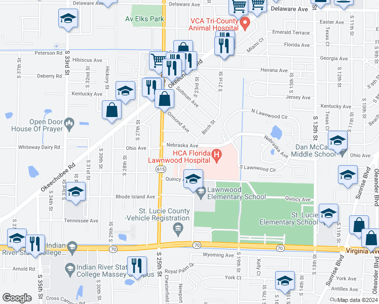 map of restaurants, bars, coffee shops, grocery stores, and more near 2402 Frist Boulevard in Fort Pierce