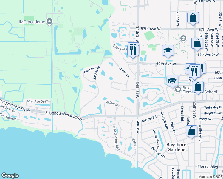 map of restaurants, bars, coffee shops, grocery stores, and more near 3509b Avenida Madera in Bradenton