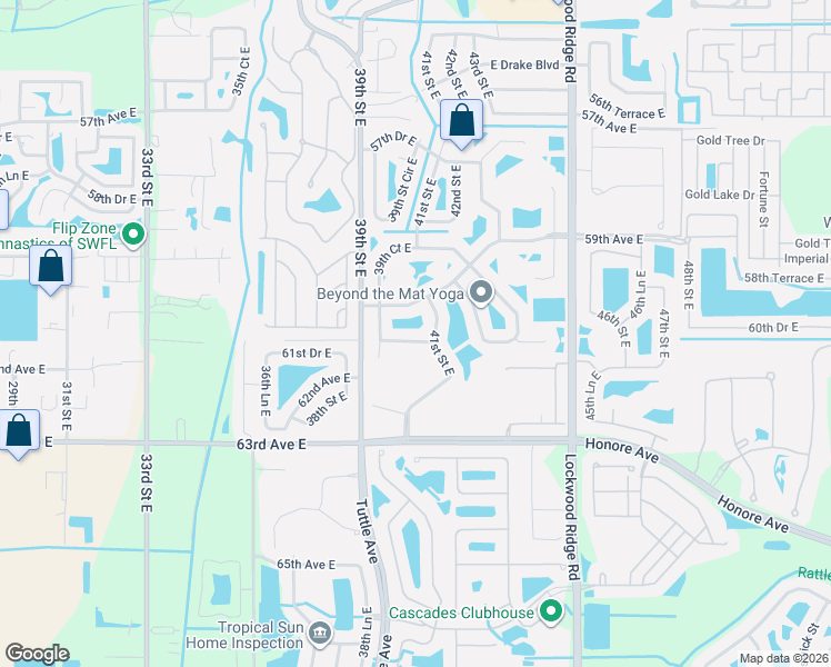 map of restaurants, bars, coffee shops, grocery stores, and more near 3916 61st Avenue East in Bradenton