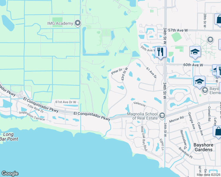 map of restaurants, bars, coffee shops, grocery stores, and more near 4123 Pinar Drive in Bradenton