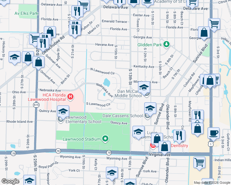 map of restaurants, bars, coffee shops, grocery stores, and more near 1475 Captains Walk in Fort Pierce