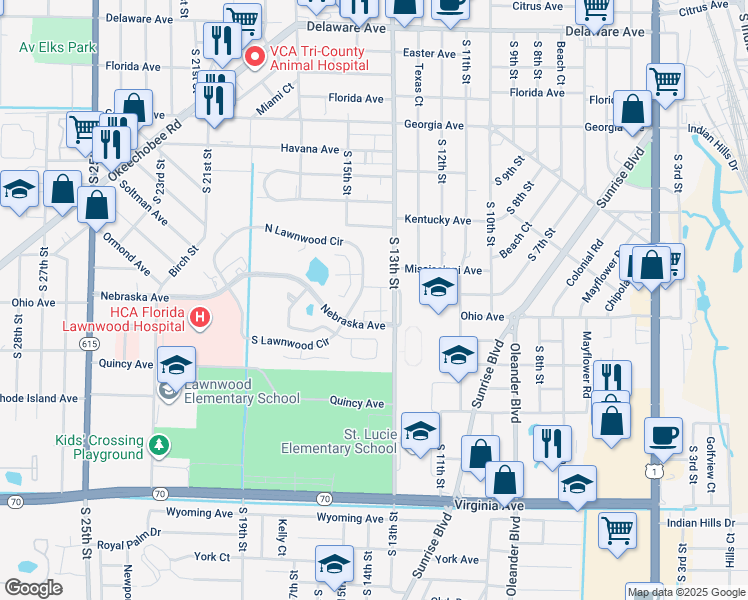 map of restaurants, bars, coffee shops, grocery stores, and more near 1475 Captains Walk in Fort Pierce