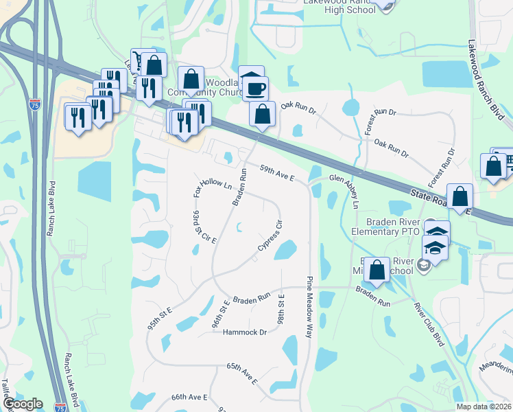 map of restaurants, bars, coffee shops, grocery stores, and more near 5919 Cypress Circle in Bradenton