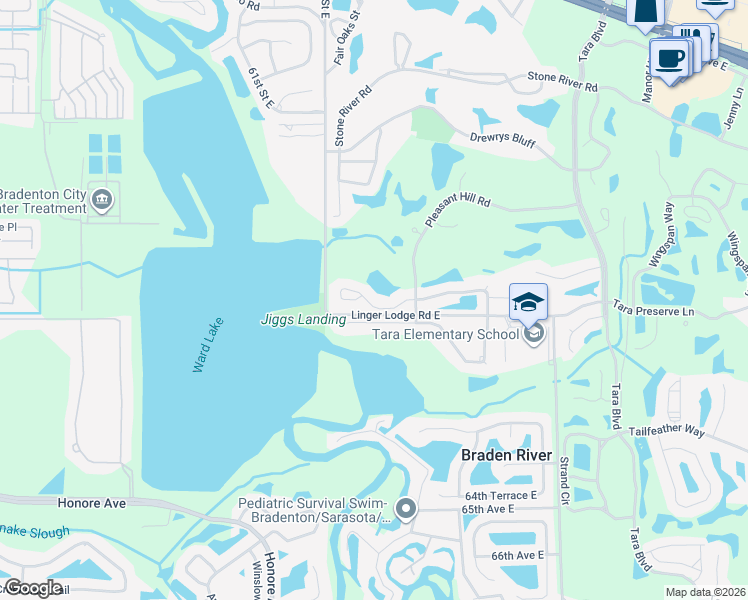 map of restaurants, bars, coffee shops, grocery stores, and more near 6405 Turners Gap Road in Bradenton