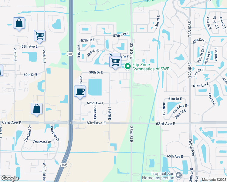 map of restaurants, bars, coffee shops, grocery stores, and more near 6011 31st Street East in Bradenton