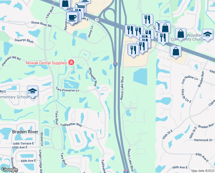 map of restaurants, bars, coffee shops, grocery stores, and more near 7610 Marsh Orchid Circle in Bradenton
