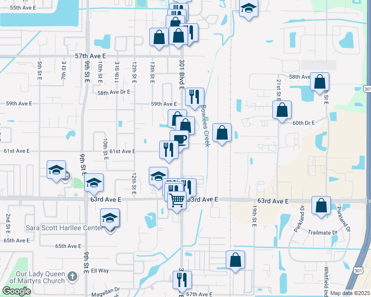 map of restaurants, bars, coffee shops, grocery stores, and more near 6031 15th Street East in Bradenton