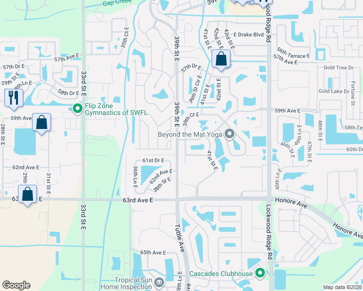 map of restaurants, bars, coffee shops, grocery stores, and more near 6106 39th Court East in Bradenton