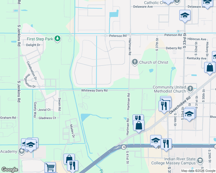 map of restaurants, bars, coffee shops, grocery stores, and more near 874 Bent Creek Drive in Fort Pierce