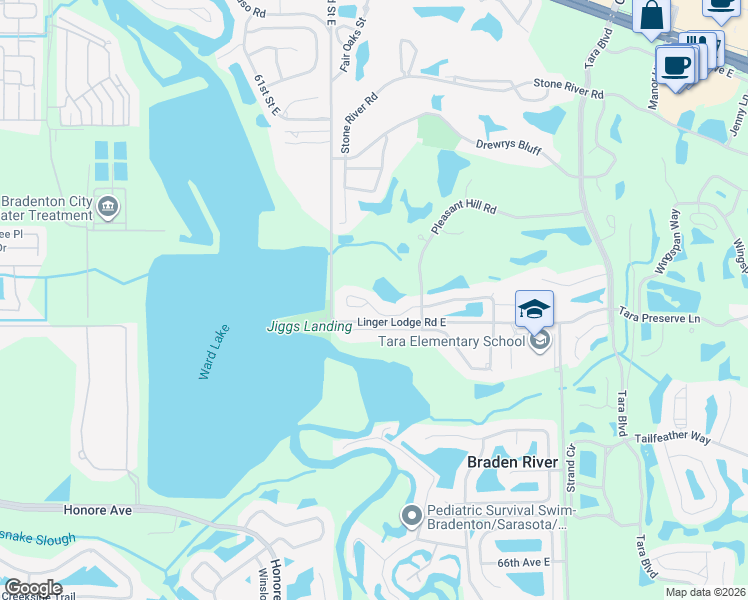 map of restaurants, bars, coffee shops, grocery stores, and more near 6405 Turners Gap Road in Bradenton