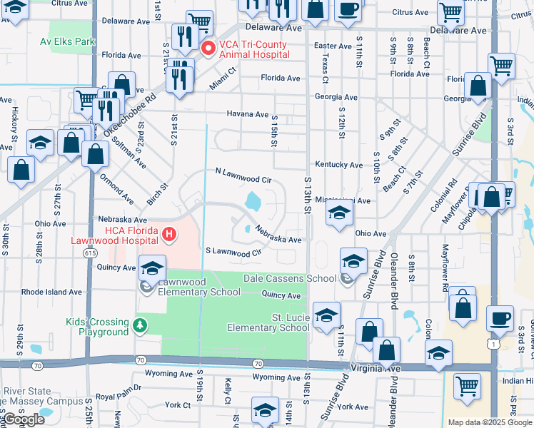 map of restaurants, bars, coffee shops, grocery stores, and more near 1453 Captains Walk in Fort Pierce