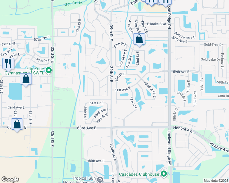 map of restaurants, bars, coffee shops, grocery stores, and more near 6106 39th Court East in Bradenton