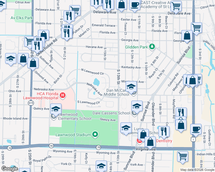 map of restaurants, bars, coffee shops, grocery stores, and more near 1475 Captains Walk in Fort Pierce