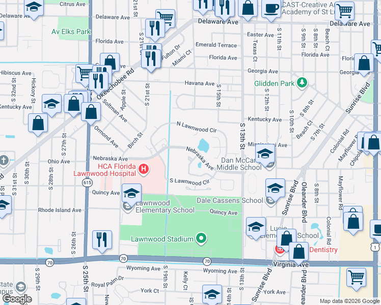 map of restaurants, bars, coffee shops, grocery stores, and more near 1567 Pheasant Walk in Fort Pierce