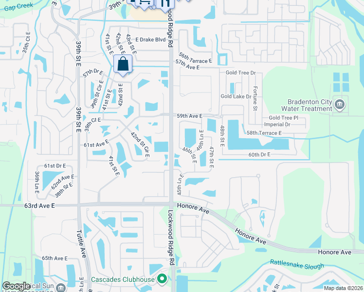 map of restaurants, bars, coffee shops, grocery stores, and more near 6139 46th Street East in Bradenton