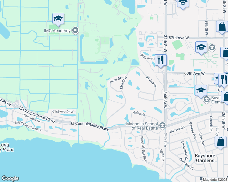 map of restaurants, bars, coffee shops, grocery stores, and more near 4123 Pinar Drive in Bradenton