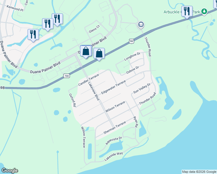 map of restaurants, bars, coffee shops, grocery stores, and more near 6033 Edgewater Terrace in Sebring