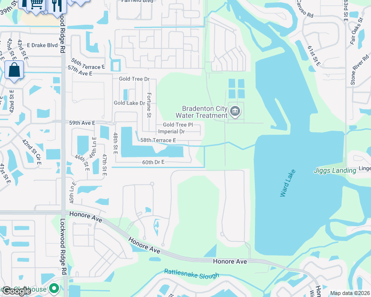 map of restaurants, bars, coffee shops, grocery stores, and more near 5215 60th Drive East in Bradenton