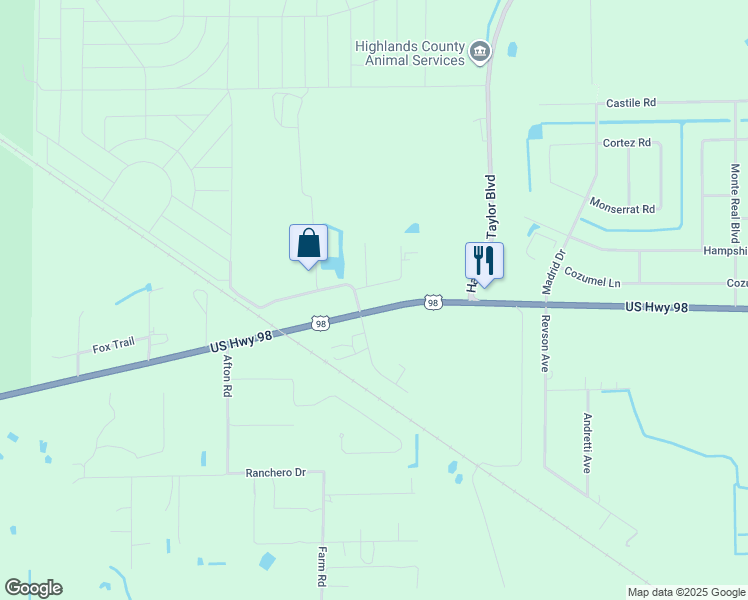 map of restaurants, bars, coffee shops, grocery stores, and more near 201 Commercial Court in Sebring