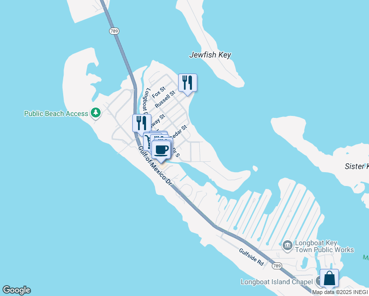 map of restaurants, bars, coffee shops, grocery stores, and more near 620 Hibiscus Way in Longboat Key