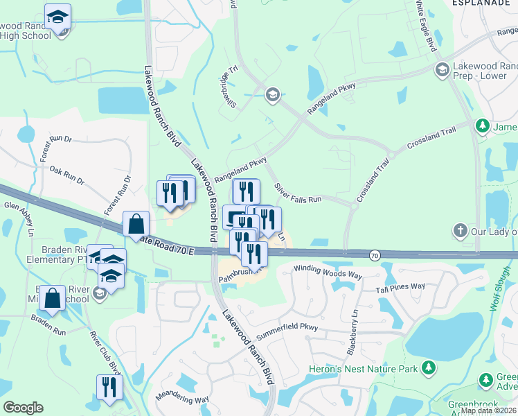 map of restaurants, bars, coffee shops, grocery stores, and more near Monument Dr in Manatee County