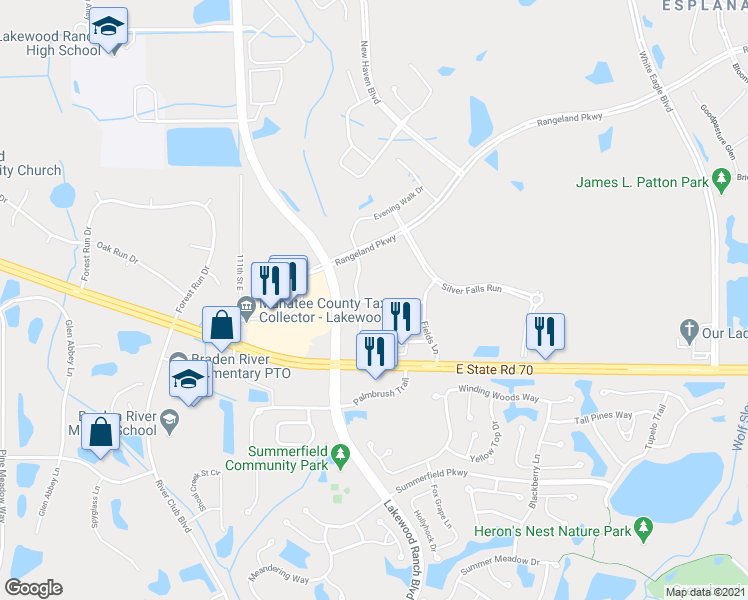 map of restaurants, bars, coffee shops, grocery stores, and more near 11645 Monument Dr in Bradenton