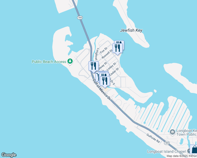 map of restaurants, bars, coffee shops, grocery stores, and more near 6927 Palm Drive in Bradenton Beach
