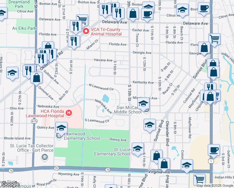 map of restaurants, bars, coffee shops, grocery stores, and more near 1433 Captains Walk in Fort Pierce