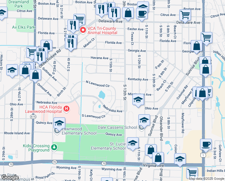 map of restaurants, bars, coffee shops, grocery stores, and more near 1433 Captains Walk in Fort Pierce